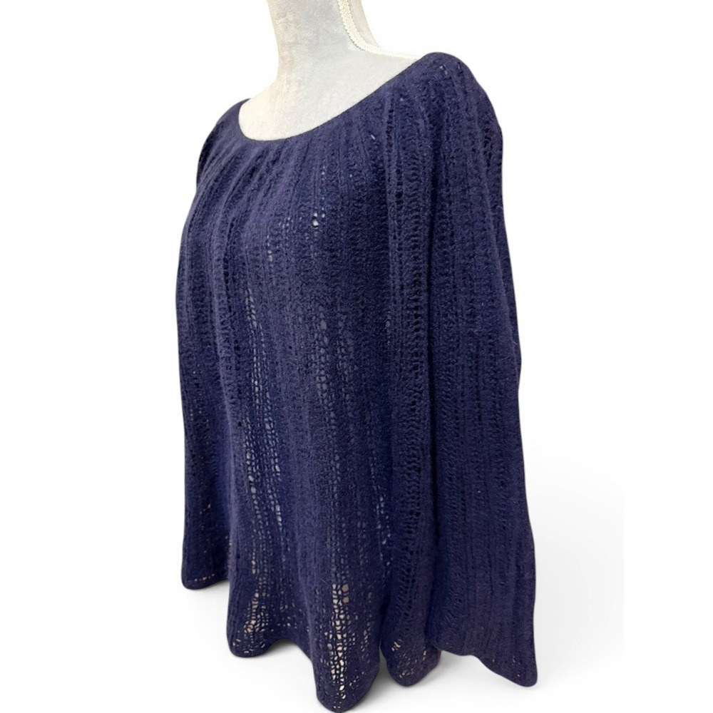 Ryan Roche Navy Blue Soft Ethereal Cashmere Open Knit Sweater Size 3 (XL/XXL)